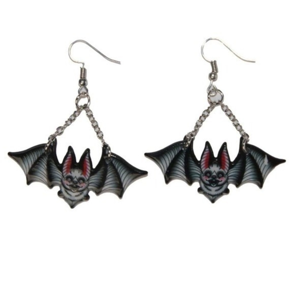 Black‎ Retro Cartoon Bat Dangling Resin Earrings Goth Horror Halloween